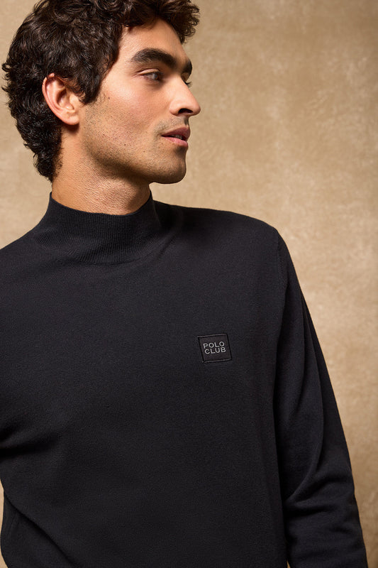 Black mock-neck knit jumper Khan with Polo Club details