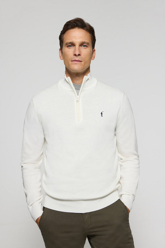 Nude half-zip knit jumper with Rigby Go embroidered logo