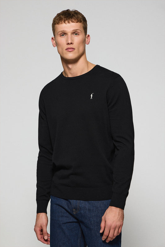Black round-neck knit jumper with Rigby Go embroidery