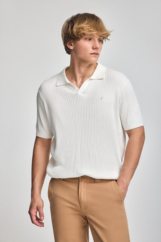 Beige ribbed jumper Jay with embroidered monogram