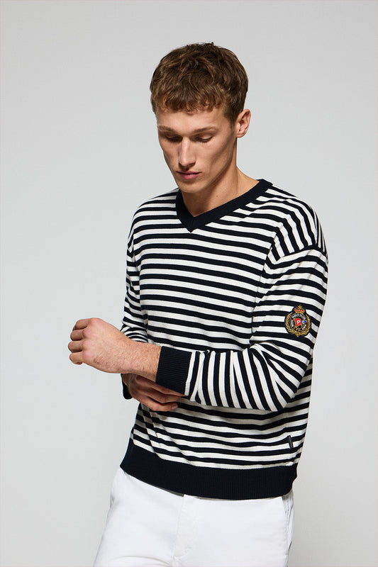 Navy-blue knit jumper Seagull with nautical patch