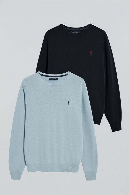 Round-neck knit jumper with Rigby Go embroidery 2 pack (navy blue and light blue)