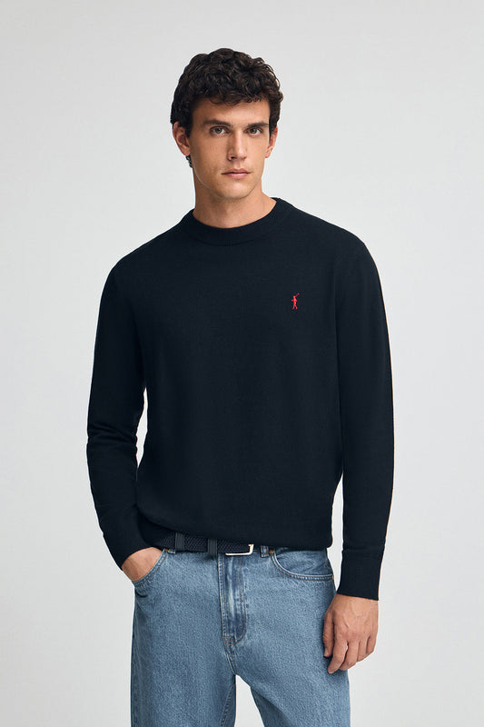 Navy-blue wool-blend jumper with Rigby Go embroidery