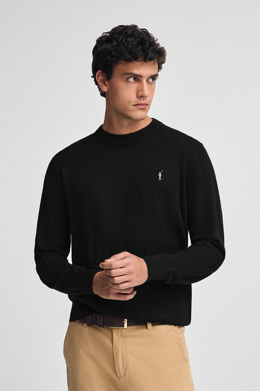 Black wool-blend jumper with Rigby Go embroidery