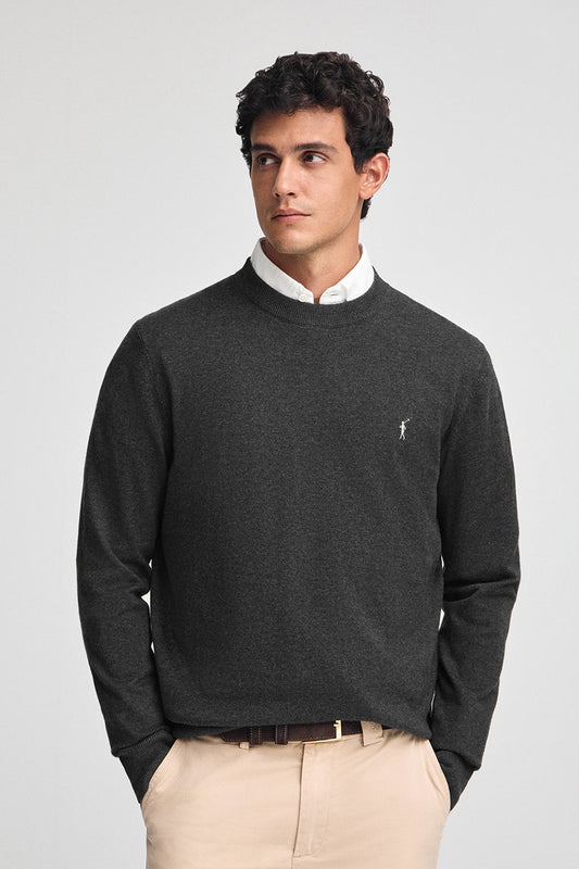 Dark-grey-marl wool-blend jumper with Rigby Go embroidery