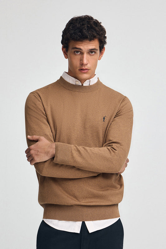 Camel-marl wool-blend jumper with Rigby Go embroidery