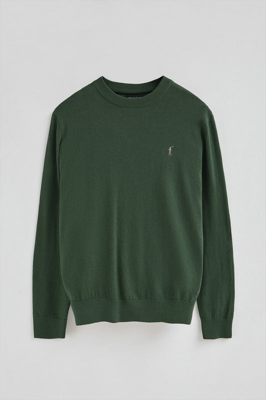 Mud-green wool-blend jumper with Rigby Go embroidery