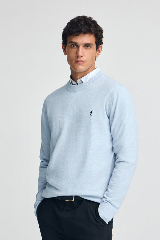 Light-blue-marl wool-blend jumper with Rigby Go embroidery