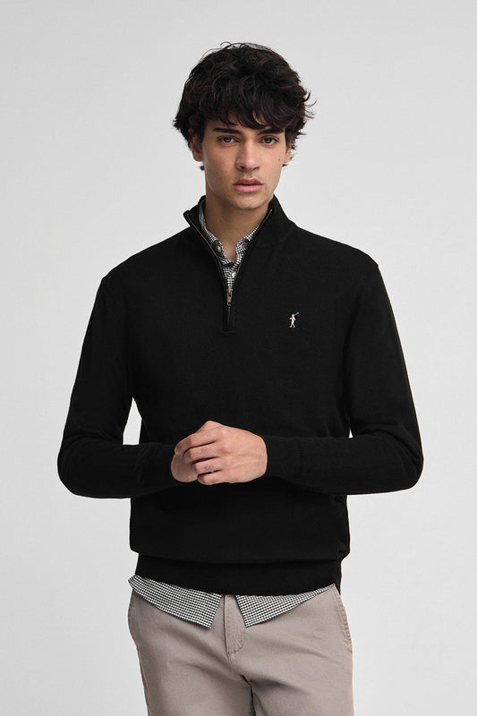 Black half-zip wool-blend jumper with Rigby Go embroidery