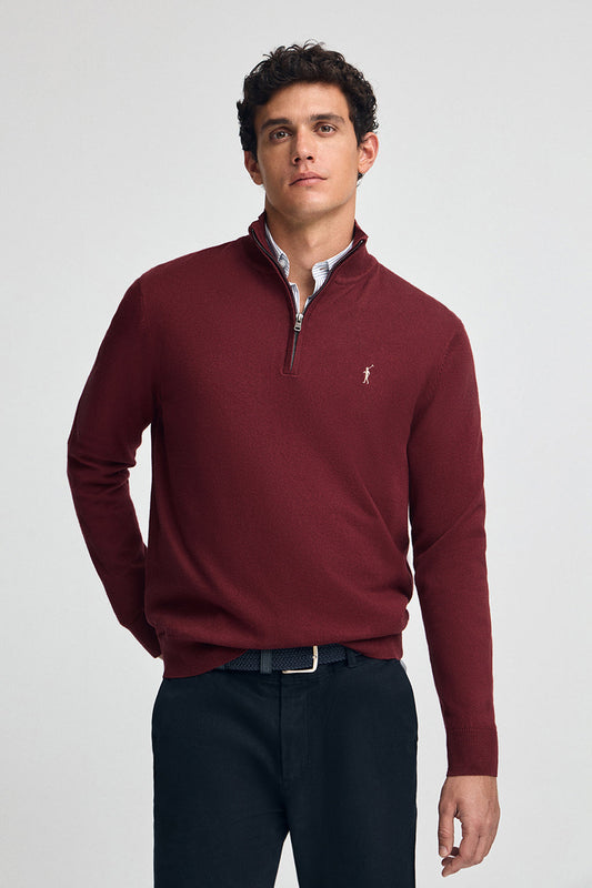 Maroon half-zip wool-blend jumper with Rigby Go embroidery