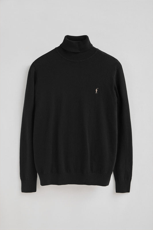 Black turtleneck wool-blend jumper with Rigby Go embroidery