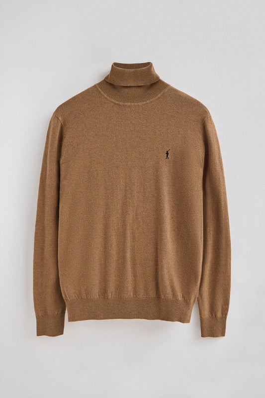 Camel-marl turtleneck wool-blend jumper with Rigby Go embroidery