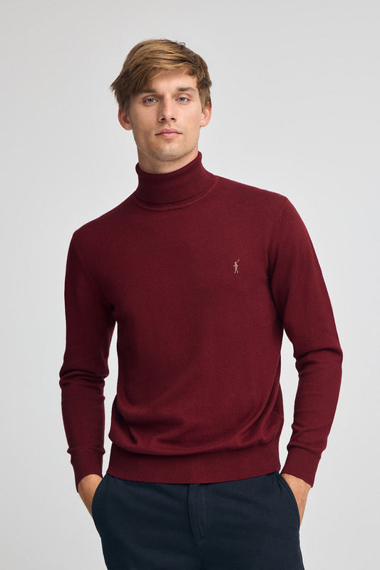 Maroon turtleneck wool-blend jumper with Rigby Go embroidery