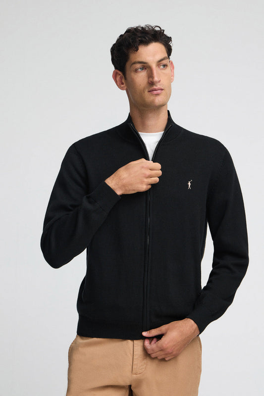 Black wool-blend cardigan with Rigby Go embroidery