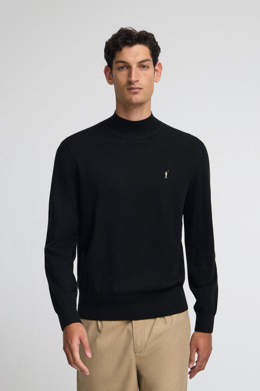 Black mock-neck wool-blend jumper with Rigby Go embroidery