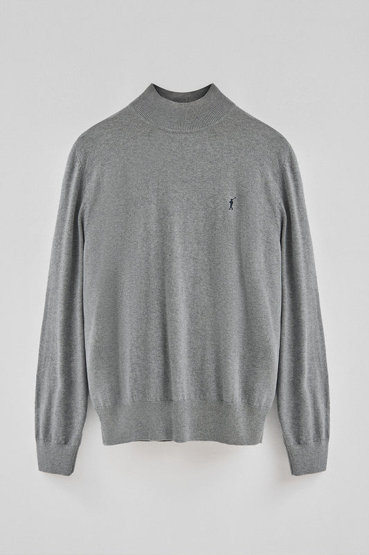 Grey-marl mock-neck wool-blend jumper with Rigby Go embroidery