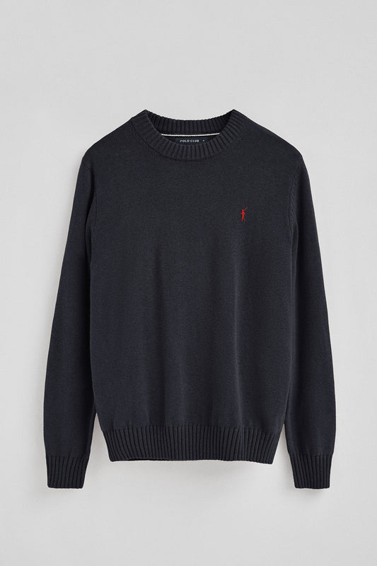 Navy-blue-marl wool-blend jumper with Rigby Go embroidery