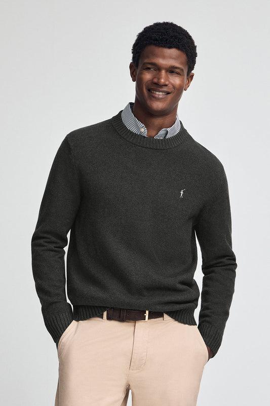 Dark-grey-marl wool-blend jumper with Rigby Go embroidery