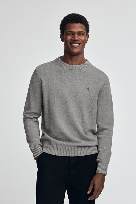 Grey-marl wool-blend jumper with Rigby Go embroidery