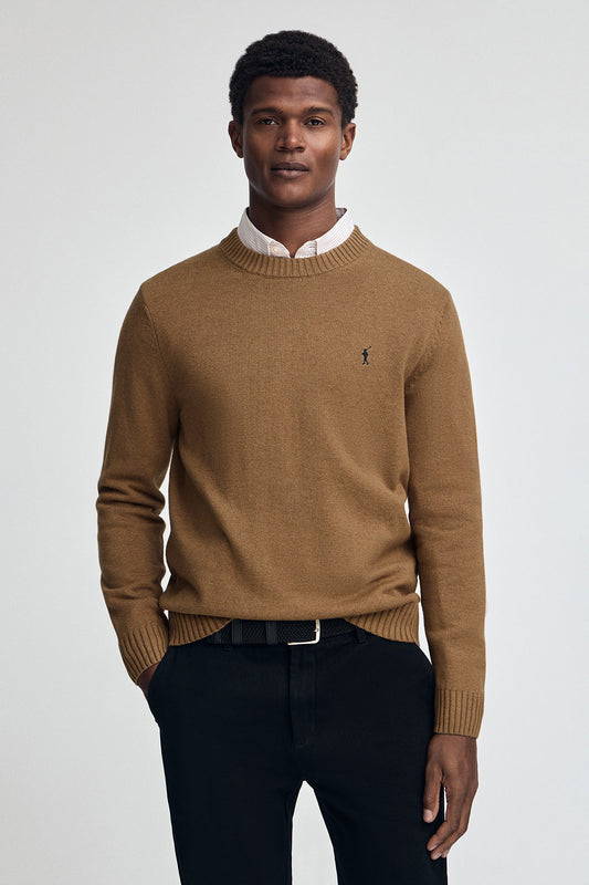 Camel-marl wool-blend jumper with Rigby Go embroidery