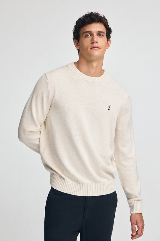 Nude-marl wool-blend jumper with Rigby Go embroidery