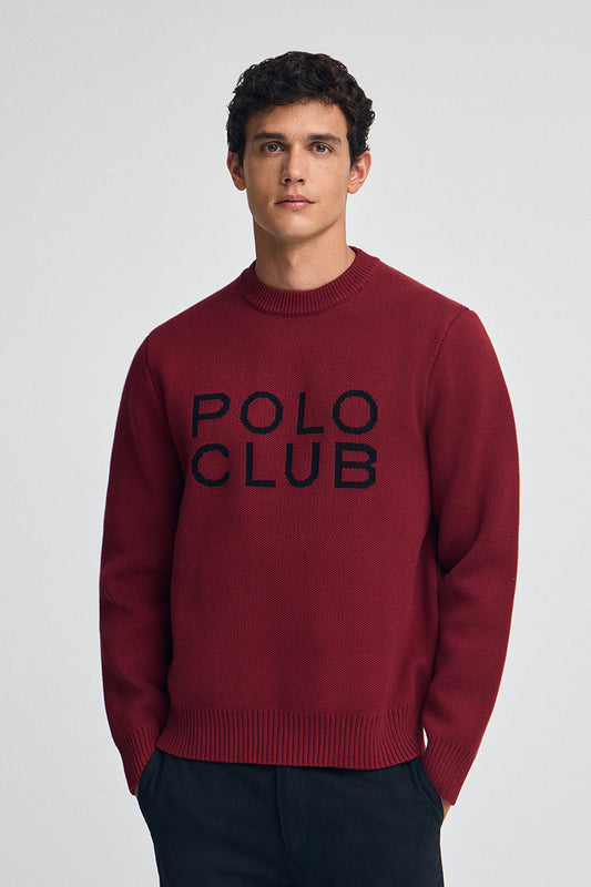Maroon knit jumper with contrast Polo Club logo