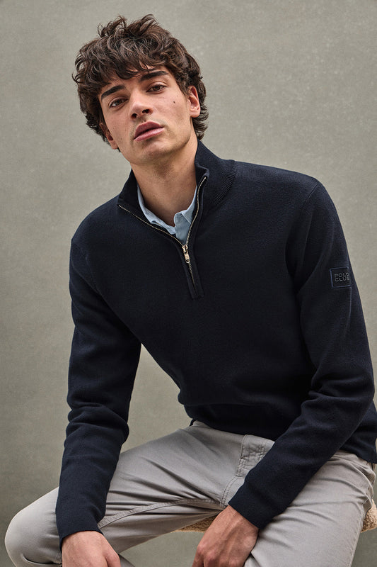 Navy-blue half-zip jumper with Polo Club patch