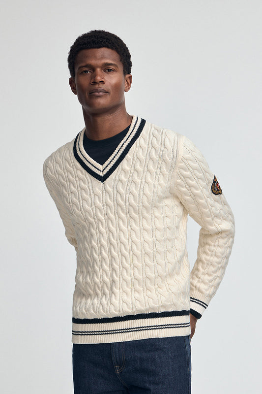Nude V-neck jumper with Polo Club nautical patch