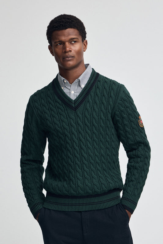 Emerald V-neck jumper with Polo Club nautical patch