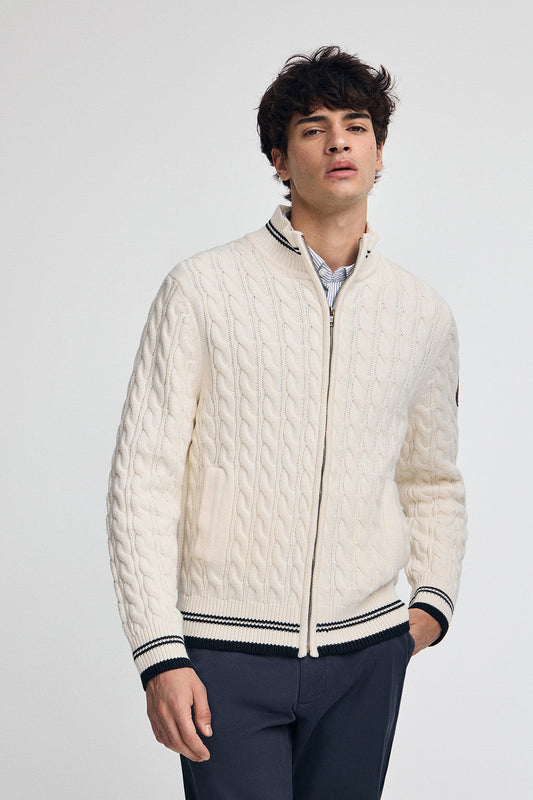 Nude cardigan with full zip and Polo Club nautical patch