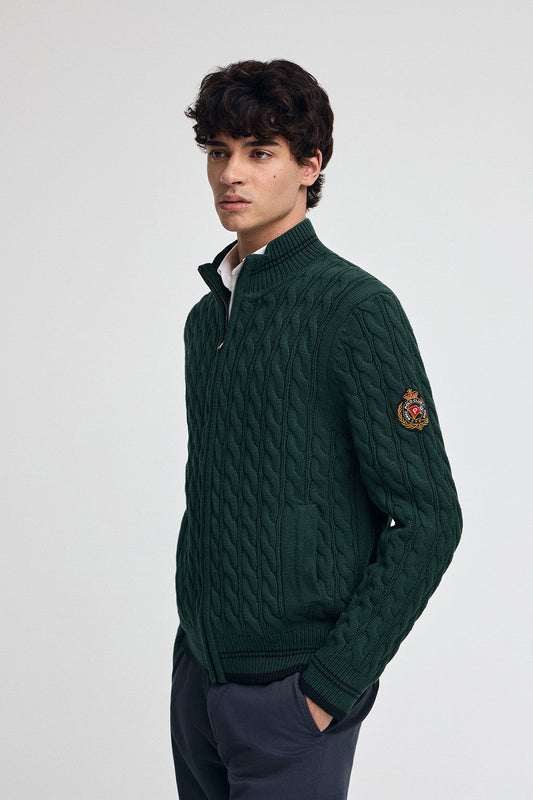 Emerald cardigan with full zip and Polo Club nautical patch