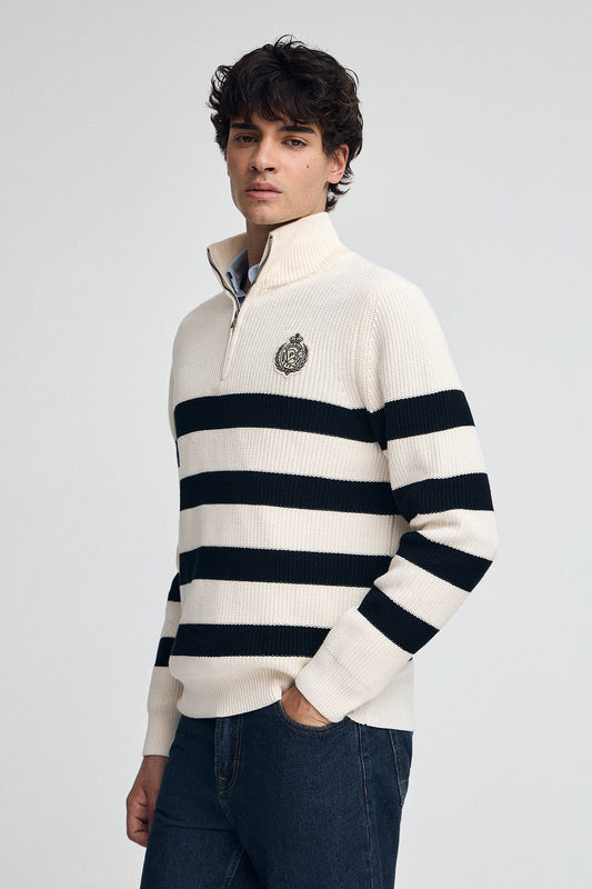 Striped jumper in nude and navy blue with Polo Club nautical patch