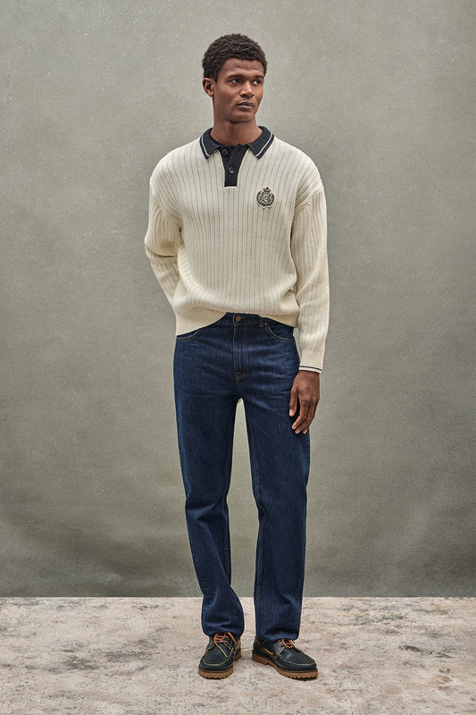 Polo-collar jumper in nude and navy blue with Polo Club nautical patch