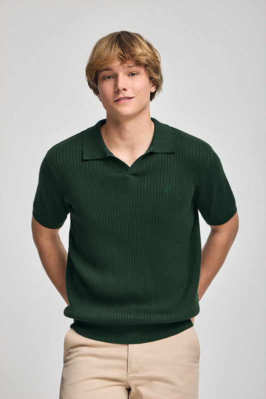 Emerald-green ribbed jumper Jay with embroidered monogram