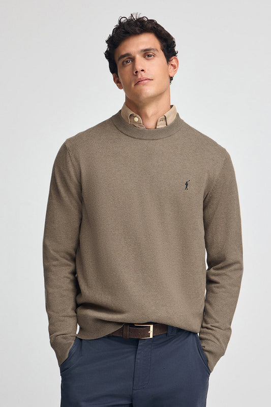 Dark-brown-marl wool-blend jumper with Rigby Go embroidery