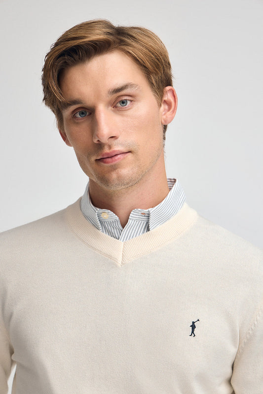 Nude V-neck wool-blend jumper with Rigby Go embroidery