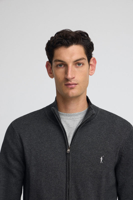 Dark-grey-marl wool-blend cardigan with Rigby Go embroidery