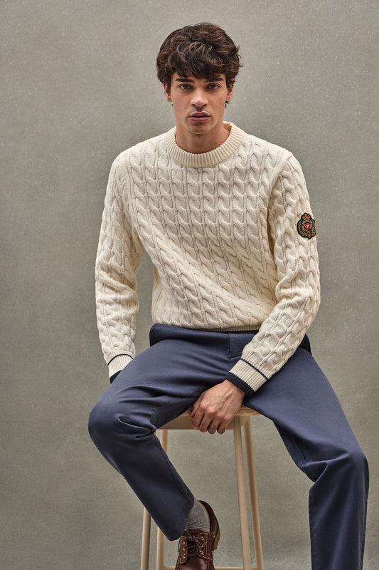 Nude round-neck jumper with Polo Club nautical patch
